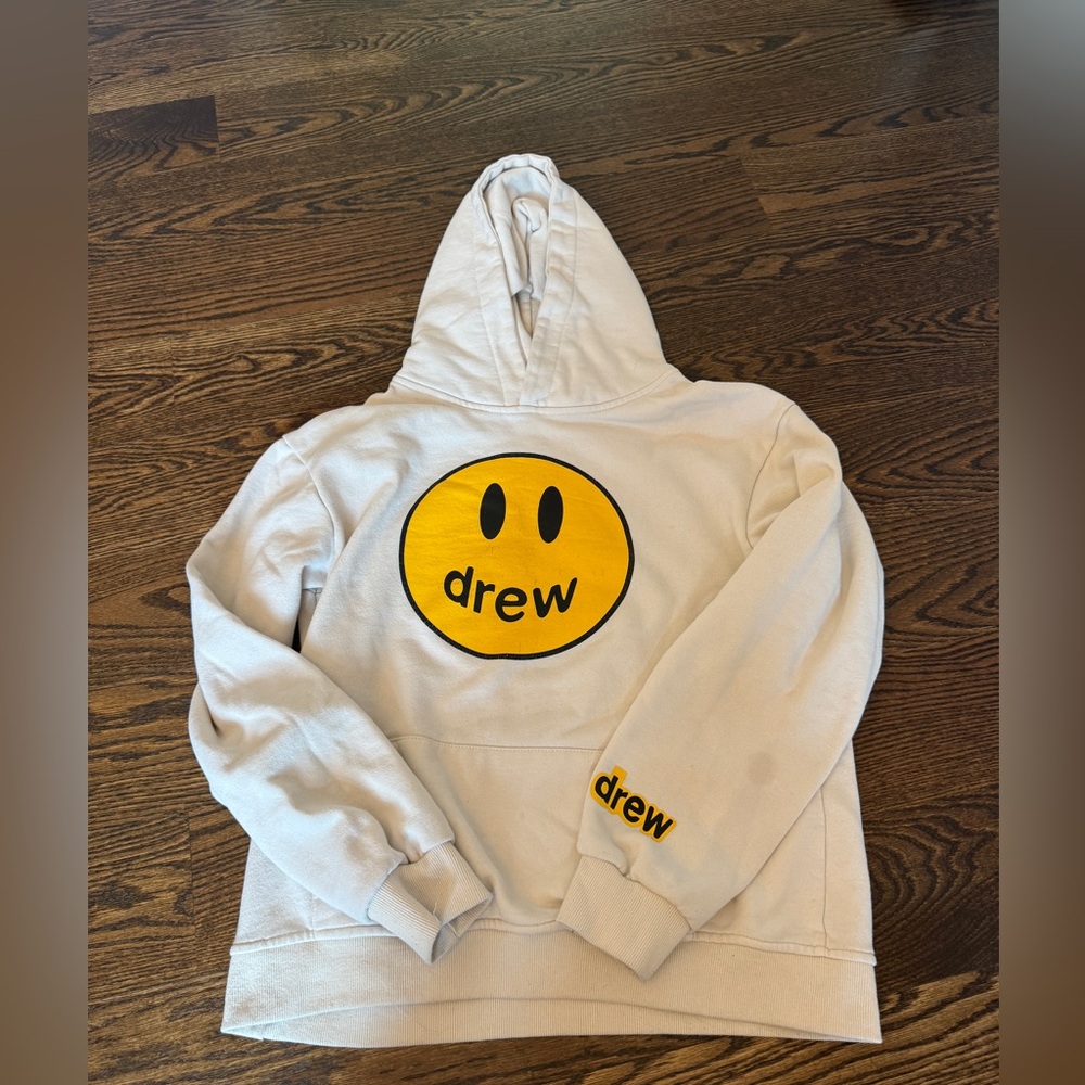 Drew House Beige Hoodie with Yellow Smiley House of Drew